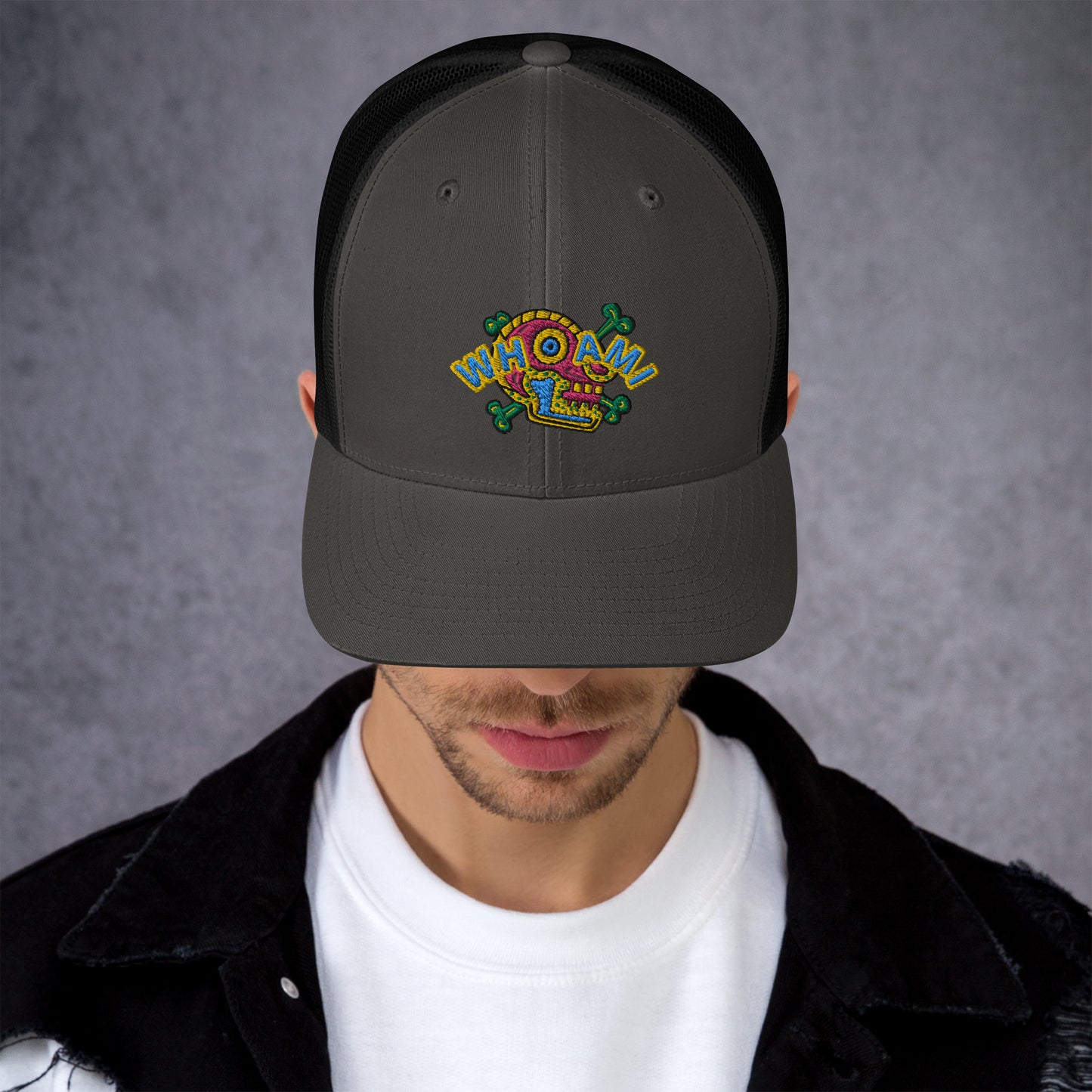 Whoami Skull and bones Trucker Cap