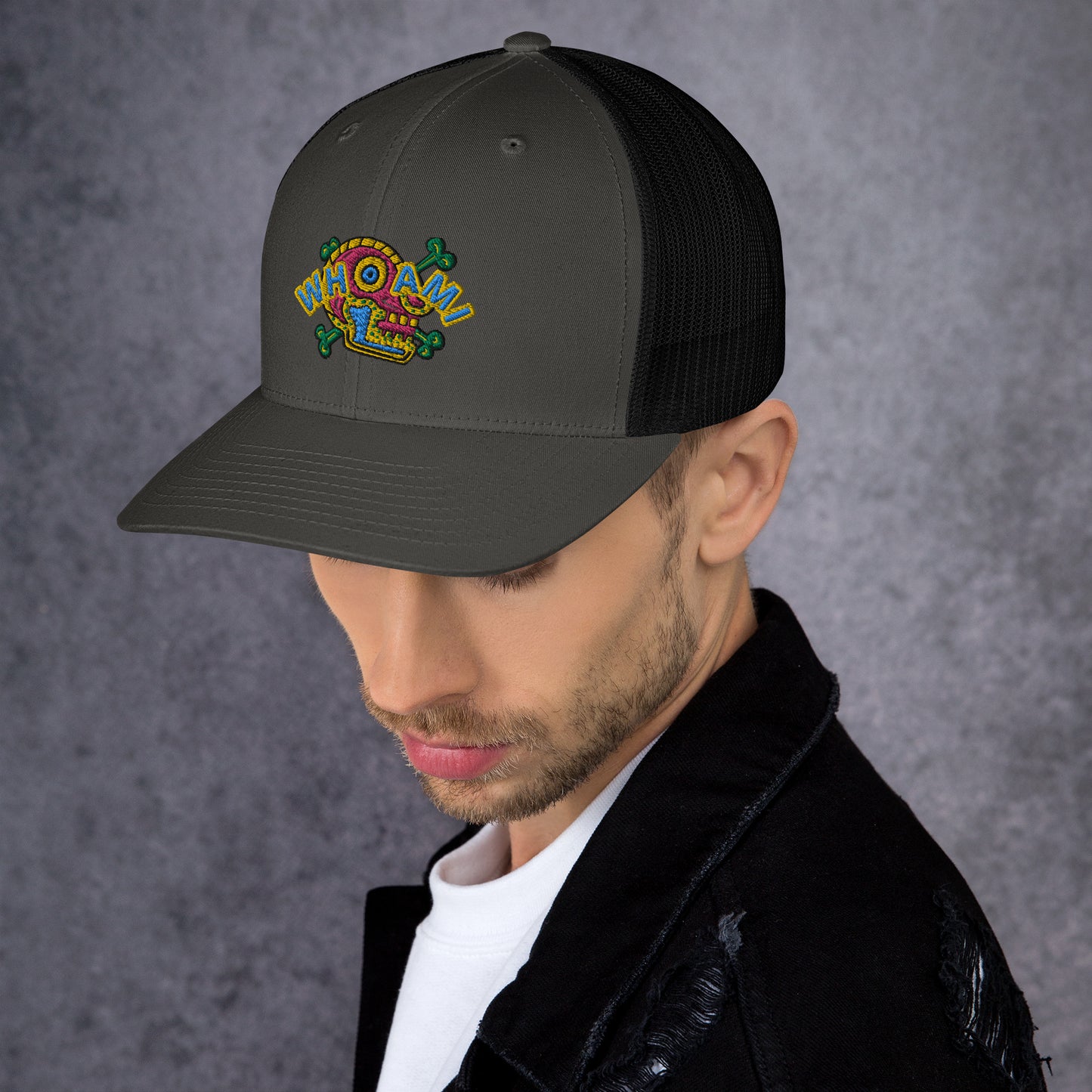 Whoami Skull and bones Trucker Cap