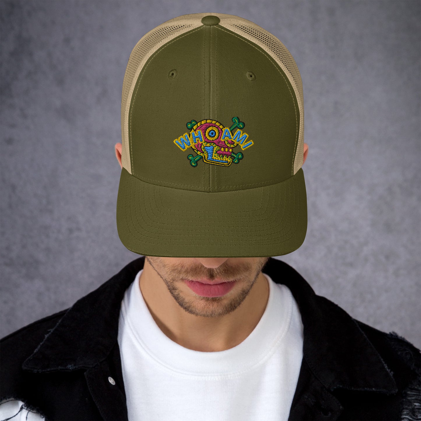 Whoami Skull and bones Trucker Cap